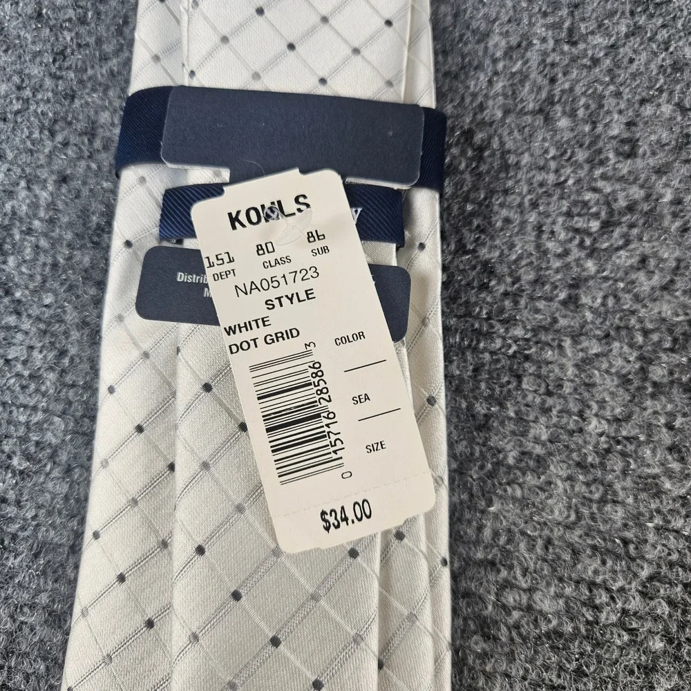Croft & Barrow Mens White Dot Grid Silk Blend Necktie NA051723 New‎